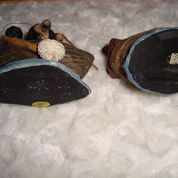 Hand Carved Look 2 Black Bear Fishing Figurines - Picture 7 of 7